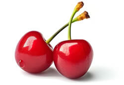 Două cireșe roșii, proaspete și apetisante, perfecte pentru o gustare sănătoasă sau pentru a fi folosite în rețete delicioase